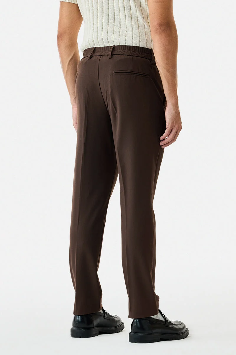 SNITCH Brown Slim Fit Stretch Trousers for Men | Best Price UAE
